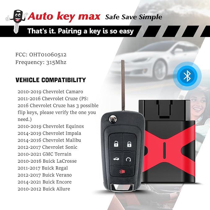 Programmable Keyfob, Replacement Car Keys and Fob DIY Programmer Kit for Chevy Camaro Equinox Terrain Cruze Malibu Remote Star OHT01060512
