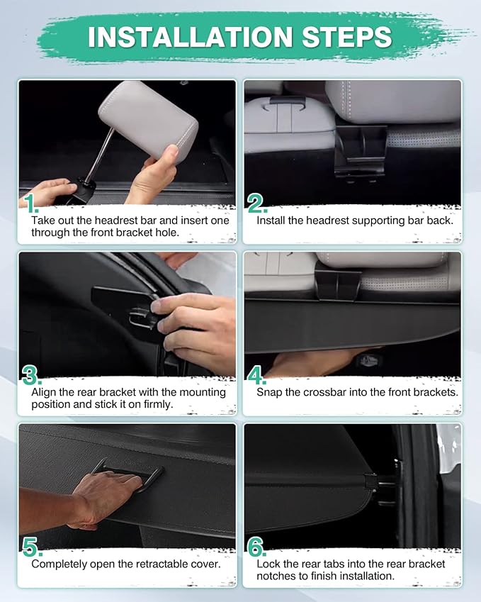Powerty Cargo Cover for 2020-2024 2025 Ford Escape Accessories Trunk Cover Retractable Trunk Shielding Shade Cargo Luggage Cover Black