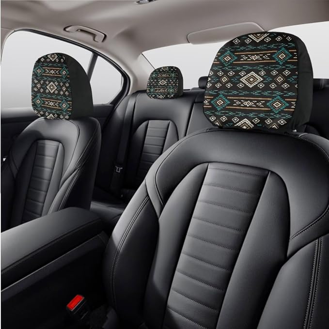 Wanyint Car Seat Cover Set 11 PCS for Men Women, with Soft Breathable Steering Wheel Headrest Cover Handbrake Gear Shift Knob Cover Coasters, Southwest Aztec Black Blue