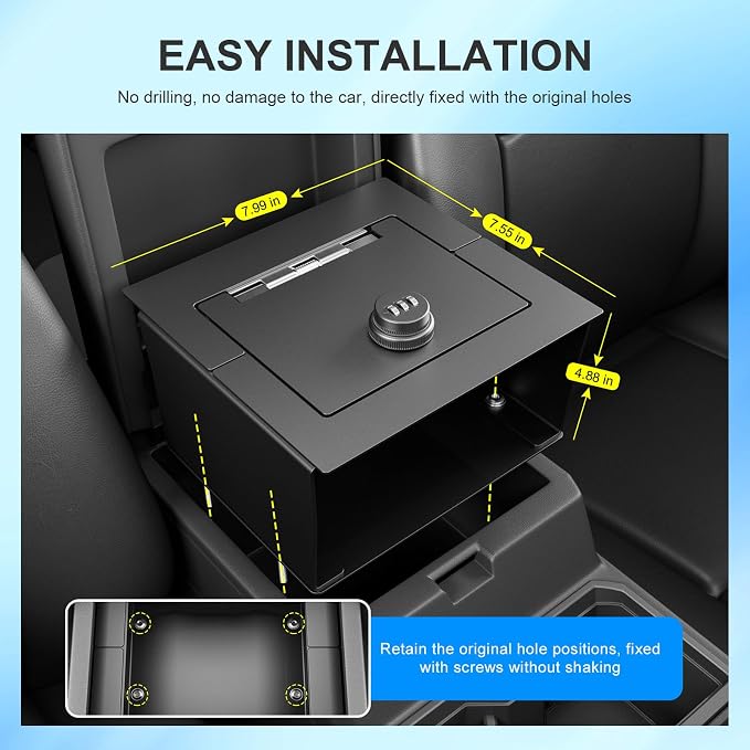 SZYANG Center Console Safe Lock Box Compatible with 2025 2026 Toyota 4Runner Armrest Secure Vault Carbon Steel Safe Storage Box Replacement for 2025 2026 Toyota 4Runner Accessories