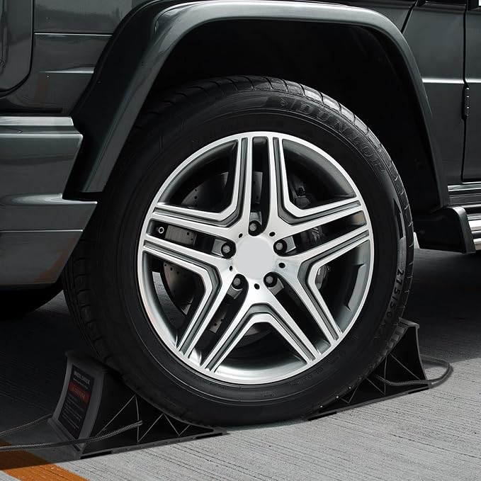 Wheel Chocks for RV Trailer, 4 Pack Non Slip Wheel Chocks for Travel Trailers with Rope for Easy Removal, Lightweight Plastic Wheel Stoppers Block for Camper Cars Trucks