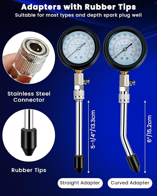 SIXIWANZI 13 Piece Engine Compression Tester Kit, 0-300 PSI Compression Tester Automotive with Spark Plug Tester, Small Engine Compression Tester with M10 M12 M14 M16 M18