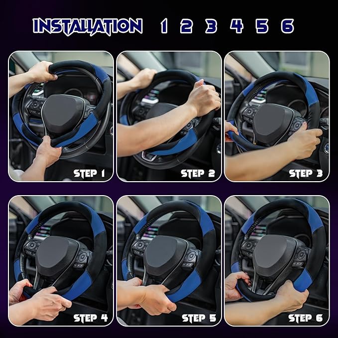 Soft Leather Steering Wheel Cover with Breathable Design and Anti-Slip Grip, Fully Compatible with Tesla, Toyota, Honda, Nissan 14.5-15.2 inch Round Steering Wheel(Sedans and SUVs)