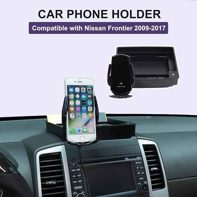Dash Organizer Tray with Phone Holder Compatible with Nissan Frontier 2009-2017,ABS Car Dashboard Storage Box Organizer Holder Tray Mobile Phone Mount Interior Accessories (Style-F)