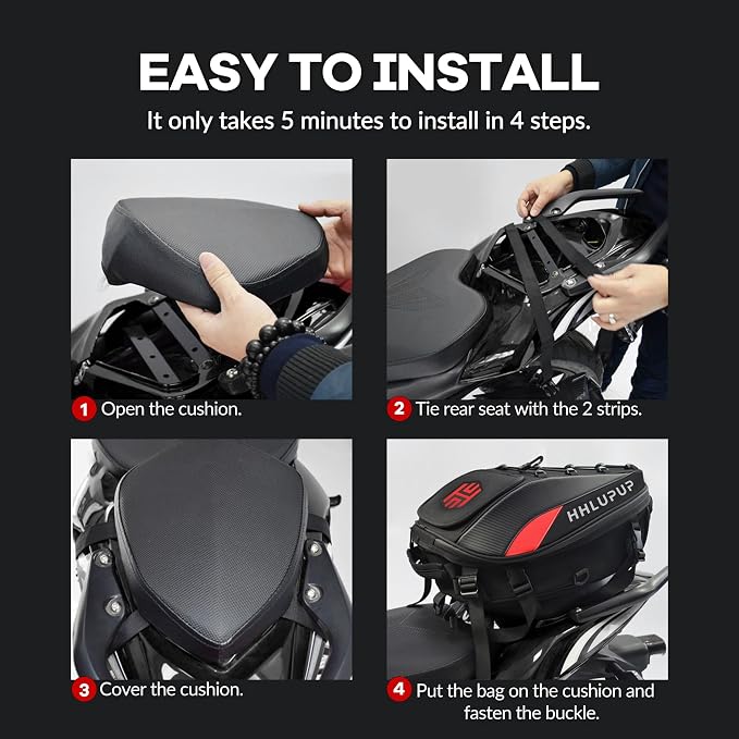 38L Motorcycle Tail Bag Seat Helmet Large Capacity Motorcycle Backpack Waterproof Luggage Bag Red