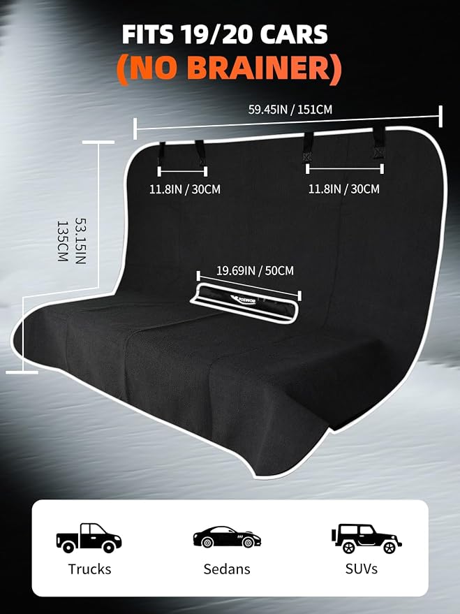 Car Seat Towel Cover Front & Rear Set, Waterproof Sweatproof Non-Slip Seat Protectors – Dual-Layer Microfiber Terry – Universal Fit for Cars, Trucks, SUVs – Embroidered Design (Black, 3 Pack)
