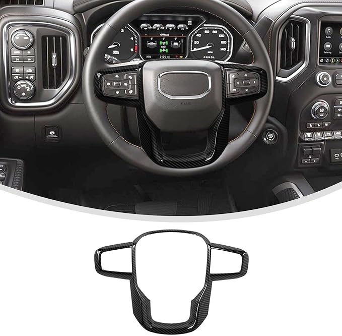 Linskip Steering Wheel Cover Trim Compatible with 2019-2026+ GMC Sierra 1500 & 2020-2026+ GMC Sierra 2500HD 3500HD & 2021-2024 GMC Yukon, Interior Accessories Carbon Fiber Black
