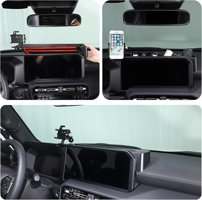 Center Console Dash Organizer Tray Compatible with Toyota Land Cruiser 250 Prado 2024 2025 2026 Navigation Screen Rear Insert Auxiliary Storage Box,Phone Holder Accessories (Style D)