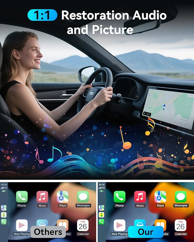 Burnt Sugar Wireless Carplay Adapter for iPhone Newly Upgraded, Ultra-Mini USB Design Wired to Wireless for Apple Car Play, Stable Low-Lag GPS Plug & Play for iOS 10+ & Cars from 2016+ (Starry Sky)