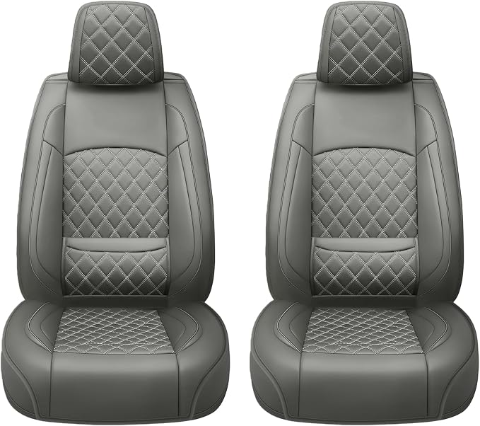 Car Seat Covers Compatible with Ford Focus 2009-2018 - Waterproof & Breathable Luxury Leather All-Weather Seat Cushions Protectors, Airbag Compatible, Only 2 Front seat Covers (Gray)