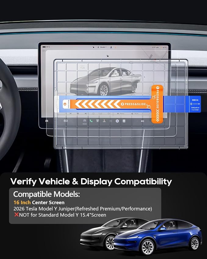 2-Pack 16"+16" HD 2026 Tesla Model Y Juniper Screen Protector【Front Only+1 Installation Frame】9H for Refreshed Premium/Performance - 16"QHD Touchscreen - 2026 Model Y Premium/Performance Accessories