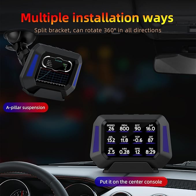 AZIJYV Obd2 Gauge Display P21, Heads Up Display for Cars, Displaying Multiple Functions, Speedometer, Slope Meter, Digital Speedometer for car Suitable for After 2009