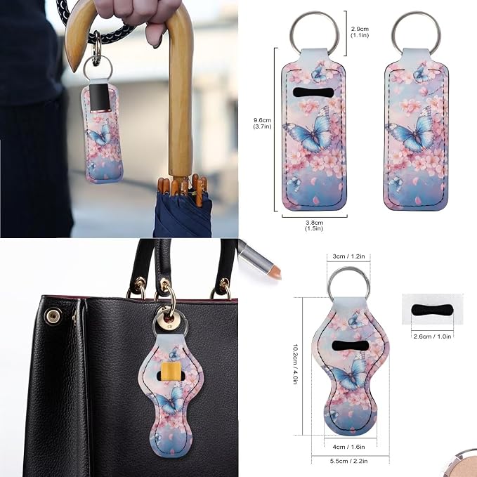 Butterfly Pink Cherry Blossom Print Car Accessories Car Seat Covers Full Set with Steering Wheel Covers+Seat Belt Pads+Coasters+Keychain+Lipstick Holder Universal Fit(13 Pack)