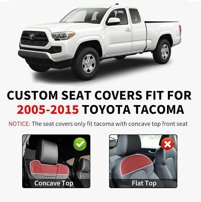 Truckiipa Automotive Seat Covers Fit for Toyota Tacoma Front Seat Leather Waterproof Full Coverage Truck Seat Covers Custom Fit for 2005-2015 Toyota Tacoma Double Crew Cab, Front Pair, Black