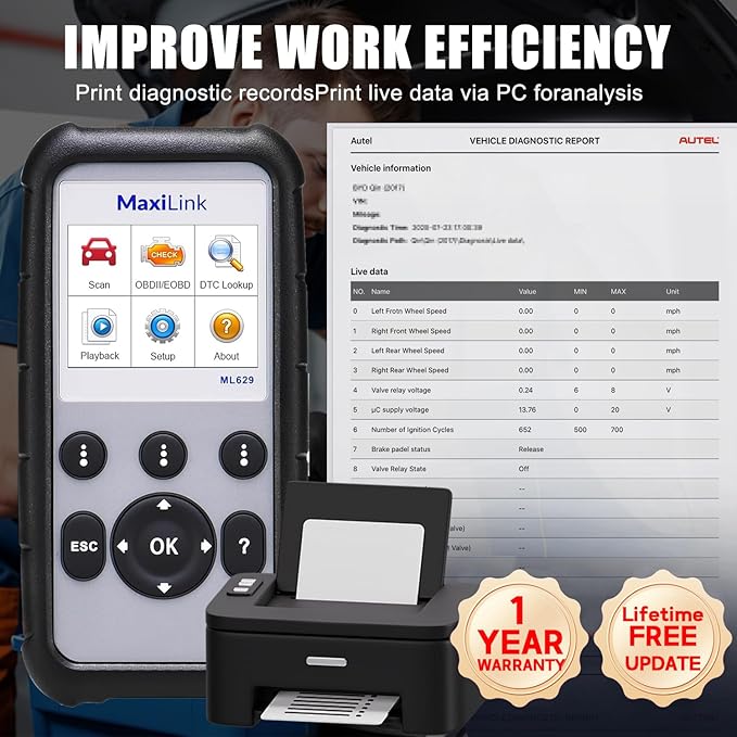 Autel MaxiLink ML629 OBD2 Scanner Upgraded Version of AL519 AL619 ML619 Full OBDII Code Reader ABS SRS Engine Transmission Diagnostics Tool with DTC Lookup Auto VIN
