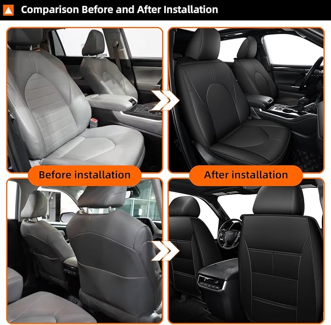 2 Front Car Seat Covers Custom Fit for Toyota Highlander 2020-2024: Waterproof Leather Seat Cushion Comfortable Breathable Compatible Airbag