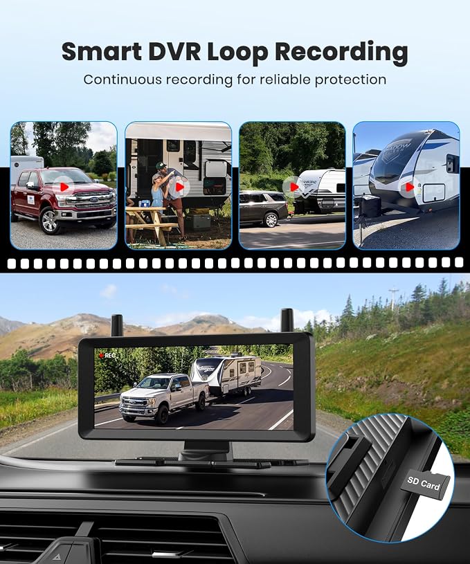 AUTO-VOX Wireless RV Backup Camera: 30-Min Plug and Play Install, 7.2" 1080P Full Screen for Stable Live View, Clear IR Night Vision & DVR Recording Back up Camera for RV Trailer Camper Motorhome