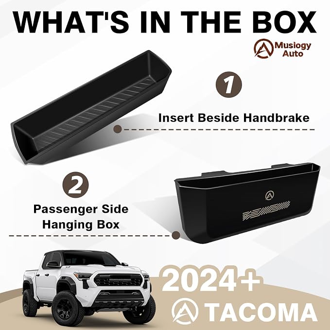 Muslogy Center Console Organizer Compatible with 2024 2025 2026 Toyota Tacoma Accessories Middle Console Gear Shift Silicone Insert Beside Handbrake & Passenger Side Hanging Storage Box 2PCS (B Style)