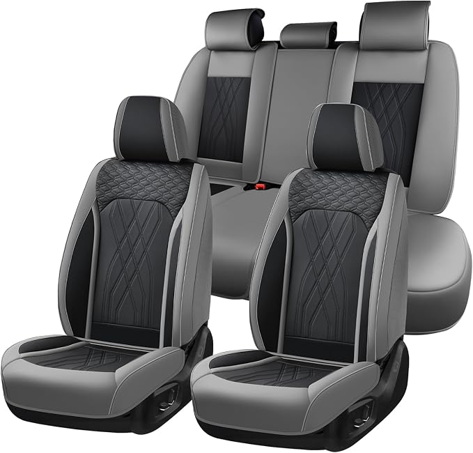 FLORICH Car Seat Covers Front Seat Waterproof Faux Leather Seat Covers for Cars Premium Breathable Car Seat Protector Interior Covers Non-Slip Universal Fit for Most Car Truck SUV, Gray&Black