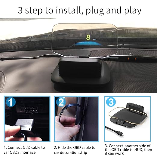 OBD2 Heads Up Display Turn Indication for 12V Car MAIMEIMI OBD2 & GPS Dual System Digital Speedometer for Car HUD MPH Projector with RPM, Water TEM, PSI, Volt, Odo, 4 Alarm for Most 2008+ Sedan Cars