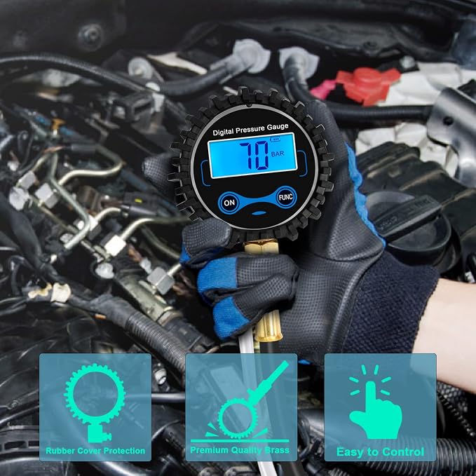 BETOOLL Fuel Pressure Gauge - Fuel Pressure Test Kit - Digital Gauge Fuel Pressure Gauge Kit - Fuel Injector Injection Pump Pressure Tester Car Tools 0-300PSI for Cars and Trucks