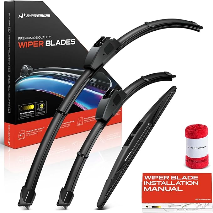 A-Premium 26"+17"+12" Windshield Wiper Blades Compatible with Honda CR-V 2017-2022 - Front Rear Wipers Blade Set for Hook/RL3 Arm Connector, with Wear Indicator & Towel (Pack of 3)