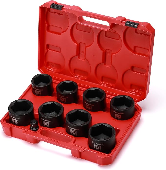 MIXPOWER 9 Pieces 3/4-Inch Drive Impact Socket Set, CR-MO, 6 Point, SAE, 2-1/16" to 2-1/2", 9 PCS Jumbo Sockets, 3/4" Drive Standard Impact Socket Set