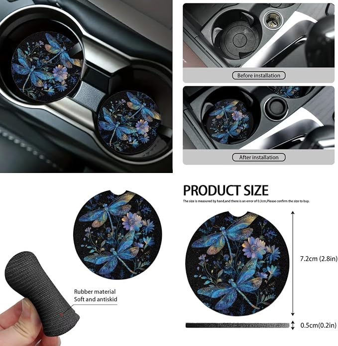 Blue Floral Dragonfly Car Seat Covers Full Set 15 Pcs Universal Seat Covers Front and Back with Steering Wheel Cover Seat Belt Pad Trash Can Car Headrest Pillow Covers Armrest Pad