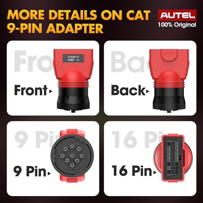 Autel Original MaxiSYS CV CAT 9-PIN Adapter, 9-Pin Off-Highway Vehicle Adapter for Caterpillar Engines, Compatible with Autel Scanner MaxiSYS CV MS908CV, MS908CV II, MS909CV, MS906CV and VCI