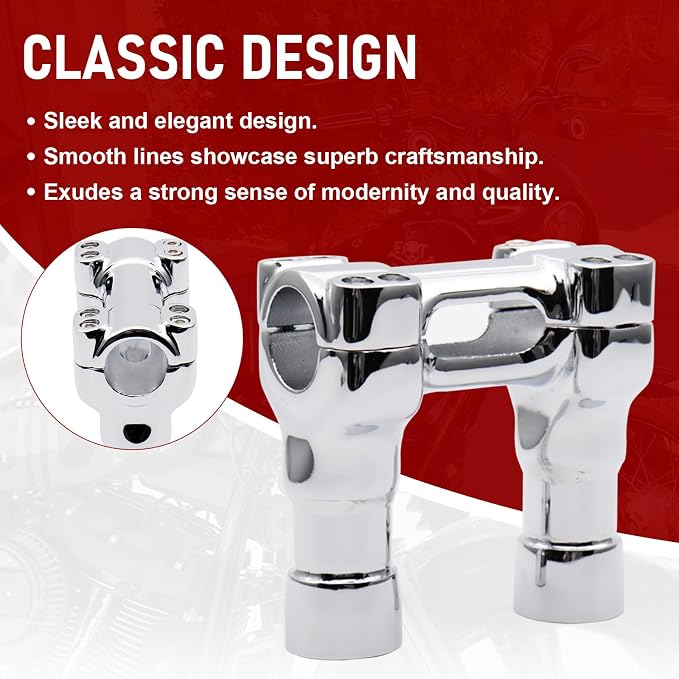 Chrome 4 inch Rise One-Piece Handlebar Top Clamp Kit 1.25 inch Diameter Investment-cast steel Risers for Harley Dyna Softail Sportster
