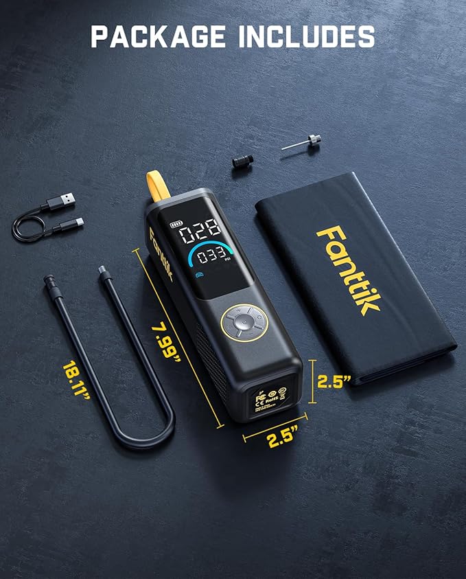 Fanttik X9 APEX Portable Air Compressor for Car Tires, 35s Fast Inflation, 150PSI Cordless Tire Inflator with Light and Power Bank, Suitable for SUV, Sedan, Motorcycle, Bike, Ball,Black