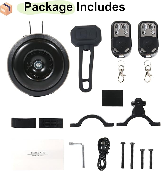 Electric Bike Horn and Alarm System, 125dB, USB-Rechargeable, Waterproof, Remote Control