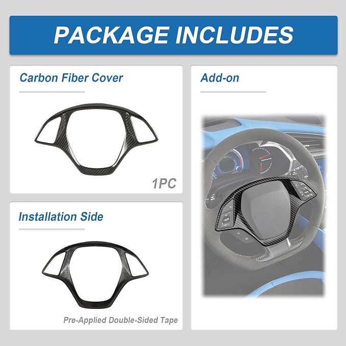 Real Carbon Fiber Steering Wheel Cover Compatible with Corvette C7 2014–2019