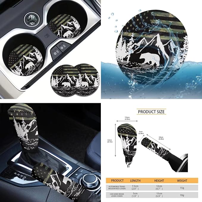 Tupalatus Flag Mountain Car Seat Covers Car Coaster Steering Wheel Cover Seat Belt Shoulder Pads Gear Shift Knob Cover Handbrake Brake Cover Universal Auto Accessories 9 Pack Decor