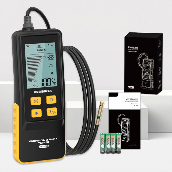 BELEY Engine Oil Tester & Motorcycle Oil Change Kit- Gasoline/Diesel Diagnostic Tool, 31.5in Probe, Temp Test, 2.8in Display (4 Batteries)