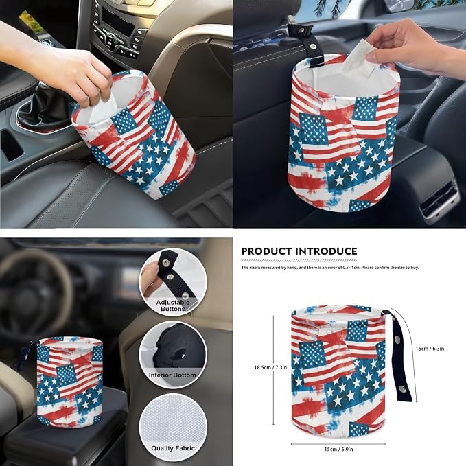 American Flag Auto Interior Accessories Car Seat Covers with Auto Steering Wheel Cover Seat Belt Covers Car Trash Can View Mirror Cover Coaster Keychains