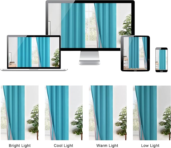 XWZO 100% Blackout Curtains 63 Inches Long with Tiebacks- Completely Shaded & Energy Saving Large Window Panels with Black Liner for Living Room/Bedroom, Turquoise, W70 x L63, Set of 2