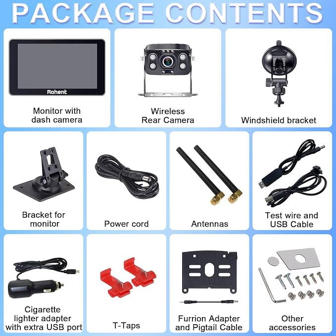 Rear&Front Wireless RV Backup Camera: 7'' Touchscreen Monitor Recording Audio Dash Cam USB Plug and Play Easy Install for Trailer Truck HD 1080P Quick Compatible with Furrion Pre-Wired System N10
