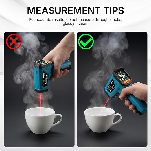 Tilswall Infrared Thermometer, -58°F to 1472°F(-50~800°C), Non-Contact Digital Laser Thermometer with Probe, Adjustable Emissivity, High/Low Temp Alarm, for Cooking/BBQ/Freezer(NOT for Human)-W300