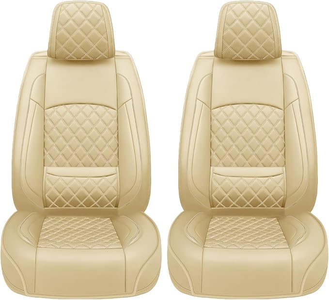 Fit Expedition Car Seat Covers for Ford Expedition 2011-2025 2026(Only 5-Seat Version) - Luxury Leather, All-Weather Seat Cushions, Waterproof, Airbag Compatible, Full 5-Seat Set (Beige)