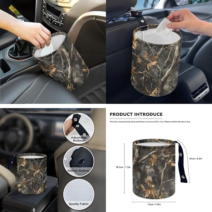Camo Maple Leaf Car Seat Covers Front Rear Full Set with Steering Wheel Rearview Mirror Cover Seat Belt Pads Coasters Trash Bin Coasters Key Ring, 15 PCS