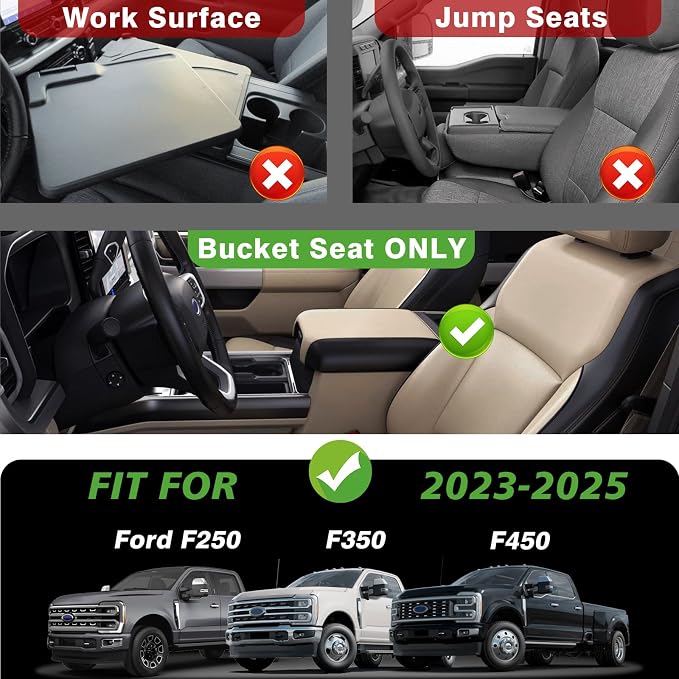 Muslogy Center Console Organizer(Fit With OEM Tray) (Black)& Extra Thick Armrest Cover (Bucket Seat Only) Compatible with Ford F250 2023-2024