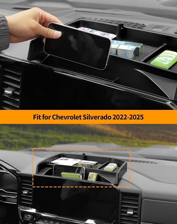 Hoolcar Center Console Storage Tray Dashboard Organizer Fit for Chevrolet Silverado 2022-2025, Black