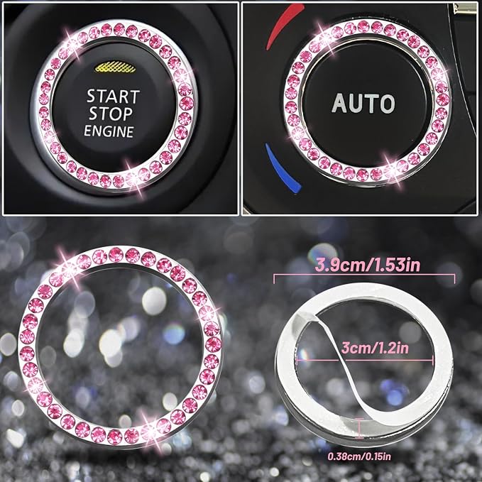 NBTEPEM 8 pcs Pink Bling Car Accessories Set for Women, Steering Wheel Cover, Sparkly Seat Belt Covers, Bling Gear Shift Cover, Universal Fit Most Cars (Pink Diamond)