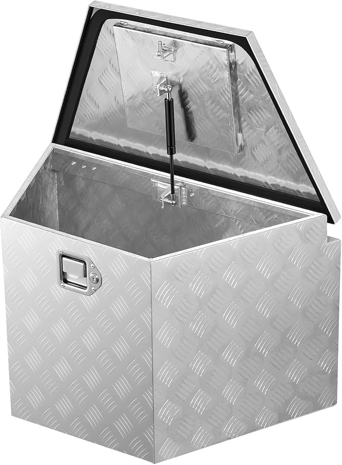 VEVOR Trailer Tongue Box, Heavy Duty Trailer Tongue Tool Box Storage Organizer with Lock & Keys, Utility Tool Chest for Pickup Truck Bed, RV, SUV, Off-Road Vehicle, Aluminum, 33" x 19" x 18", Silver