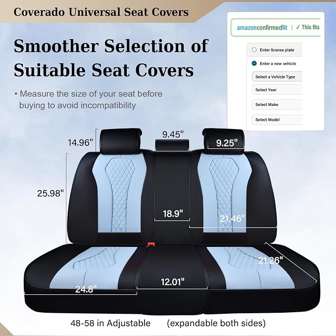 Coverado Car Seat Covers, Back Car Seat Cover, 3-Pieces Leather Seat Cover, Luxury Car Seat Cushion, Luxury Seat Cover Seat Protector Universal Most Cars Trucks SUV