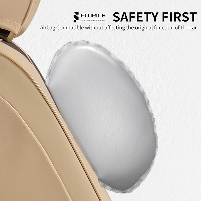 FLORICH Front and Back Seat Covers for Cars Leather Car Seat Cover Full Set 5 Seats Waterproof Seat Protector Automotive Seat Covers Carseat Cover Universal Fit for Most Cars SUV Trucks, Beige&Coffee