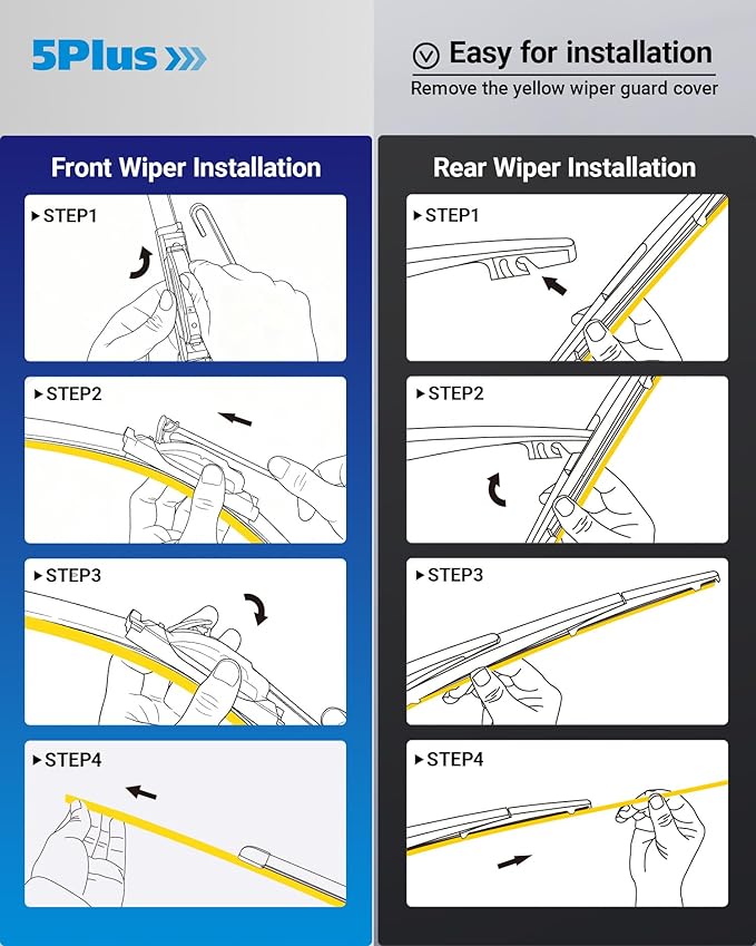 5 PLUS Wipers Replacement for Jeep Wrangler JL 2018-2023 Windshield Wiper Blades,16"+16" Windshield Wipers with 12" Rear Wiper Blade - Factory Fit & All-Season OEM Quality (Pack of 3)