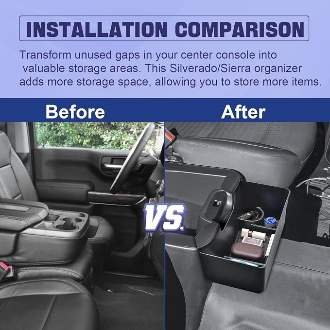 RUNROAD Center Console Hanging Organizer Box Compatible with 2022-2026 Chevy Silverado/GMC Sierra 1500 and 2024-2026 Silverado/Sierra 2500HD 3500HD Accessories Armrest Tray, Split Bench Seat ONLY