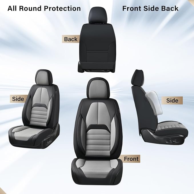 Coverado Car Seat Covers Full Set, Seat Covers for Cars, Automotive Seat Covers, Waterproof Nappa Leather Front Seats and Back Car Seat Protector, Universal Fit for Most Cars SUV Trucks,Black&Gray